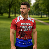 America Turns 250 I Turn 50 Zipper Polo Shirt Patriotic Eagle Flag Birthday Stars Stripes