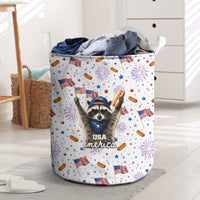 USA America Raccoon Hot Dog 250 Years Laundry Basket 4th of July 1776-2026 Patriotic Fireworks