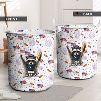 USA America Raccoon Hot Dog 250 Years Laundry Basket 4th of July 1776-2026 Patriotic Fireworks