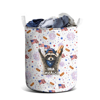 USA America Raccoon Hot Dog 250 Years Laundry Basket 4th of July 1776-2026 Patriotic Fireworks