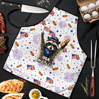 USA America Raccoon Hot Dog 250 Years Apron 4th of July 1776-2026 Patriotic Fireworks