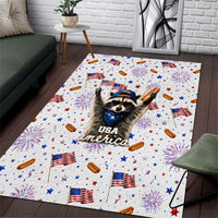 USA America Raccoon Hot Dog 250 Years Area Rug 4th of July 1776-2026 Patriotic Fireworks