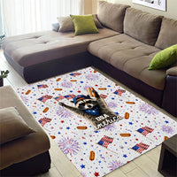 USA America Raccoon Hot Dog 250 Years Area Rug 4th of July 1776-2026 Patriotic Fireworks