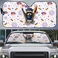 USA America Raccoon Hot Dog 250 Years Auto Sun Shade 4th of July 1776-2026 Patriotic Fireworks