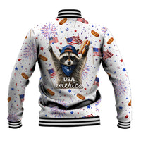 USA America Raccoon Hot Dog 250 Years Baseball Jacket 4th of July 1776-2026 Patriotic Fireworks