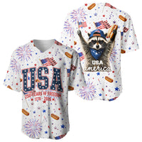 USA America Raccoon Hot Dog 250 Years Baseball Jersey 4th of July 1776-2026 Patriotic Fireworks
