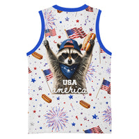 USA America Raccoon Hot Dog 250 Years Basketball Jersey 4th of July 1776-2026 Patriotic Fireworks