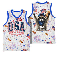 USA America Raccoon Hot Dog 250 Years Basketball Jersey 4th of July 1776-2026 Patriotic Fireworks