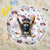 USA America Raccoon Hot Dog 250 Years Beach Blanket 4th of July 1776-2026 Patriotic Fireworks