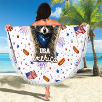 USA America Raccoon Hot Dog 250 Years Beach Blanket 4th of July 1776-2026 Patriotic Fireworks