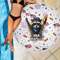 USA America Raccoon Hot Dog 250 Years Beach Blanket 4th of July 1776-2026 Patriotic Fireworks