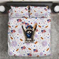 USA America Raccoon Hot Dog 250 Years Bedding Set 4th of July 1776-2026 Patriotic Fireworks