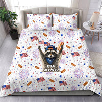 USA America Raccoon Hot Dog 250 Years Bedding Set 4th of July 1776-2026 Patriotic Fireworks