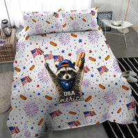 USA America Raccoon Hot Dog 250 Years Bedding Set 4th of July 1776-2026 Patriotic Fireworks