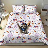USA America Raccoon Hot Dog 250 Years Bedding Set 4th of July 1776-2026 Patriotic Fireworks