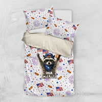 USA America Raccoon Hot Dog 250 Years Bedding Set 4th of July 1776-2026 Patriotic Fireworks