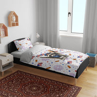 USA America Raccoon Hot Dog 250 Years Bedding Set 4th of July 1776-2026 Patriotic Fireworks