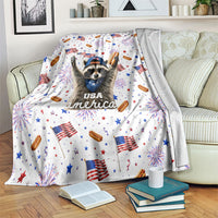 USA America Raccoon Hot Dog 250 Years Blanket 4th of July 1776-2026 Patriotic Fireworks