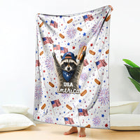 USA America Raccoon Hot Dog 250 Years Blanket 4th of July 1776-2026 Patriotic Fireworks