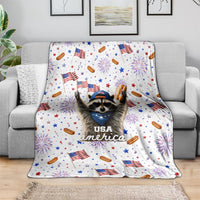 USA America Raccoon Hot Dog 250 Years Blanket 4th of July 1776-2026 Patriotic Fireworks