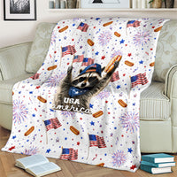 USA America Raccoon Hot Dog 250 Years Blanket 4th of July 1776-2026 Patriotic Fireworks