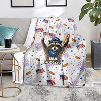 USA America Raccoon Hot Dog 250 Years Blanket 4th of July 1776-2026 Patriotic Fireworks