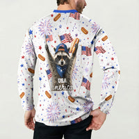 USA America Raccoon Hot Dog 250 Years Button Sweatshirt 4th of July 1776-2026 Patriotic Fireworks