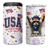 USA America Raccoon Hot Dog 250 Years 4 in 1 Can Cooler Tumbler 4th of July 1776-2026 Patriotic Fireworks