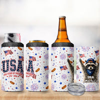 USA America Raccoon Hot Dog 250 Years 4 in 1 Can Cooler Tumbler 4th of July 1776-2026 Patriotic Fireworks
