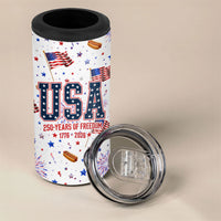 USA America Raccoon Hot Dog 250 Years 4 in 1 Can Cooler Tumbler 4th of July 1776-2026 Patriotic Fireworks