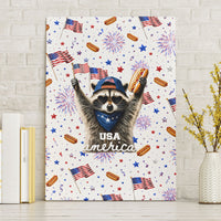 USA America Raccoon Hot Dog 250 Years Canvas Wall Art 4th of July 1776-2026 Patriotic Fireworks