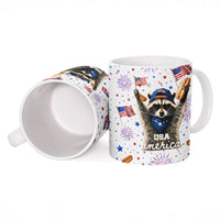 USA America Raccoon Hot Dog 250 Years Ceramic Mug 4th of July 1776-2026 Patriotic Fireworks