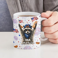 USA America Raccoon Hot Dog 250 Years Ceramic Mug 4th of July 1776-2026 Patriotic Fireworks