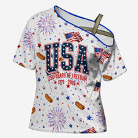 USA America Raccoon Hot Dog 250 Years Cross Shoulder Shirt 4th of July 1776-2026 Patriotic Fireworks