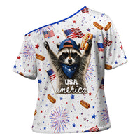 USA America Raccoon Hot Dog 250 Years Cross Shoulder Shirt 4th of July 1776-2026 Patriotic Fireworks