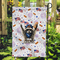 USA America Raccoon Hot Dog 250 Years Garden Flag 4th of July 1776-2026 Patriotic Fireworks