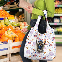 USA America Raccoon Hot Dog 250 Years Grocery Bag 4th of July 1776-2026 Patriotic Fireworks