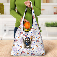 USA America Raccoon Hot Dog 250 Years Grocery Bag 4th of July 1776-2026 Patriotic Fireworks