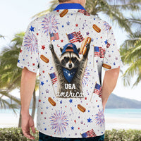 USA America Raccoon Hot Dog 250 Years Hawaiian Shirt 4th of July 1776-2026 Patriotic Fireworks