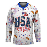 USA America Raccoon Hot Dog 250 Years Hockey Jersey 4th of July 1776-2026 Patriotic Fireworks