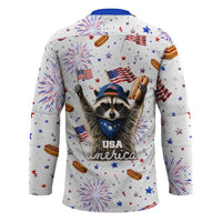 USA America Raccoon Hot Dog 250 Years Hockey Jersey 4th of July 1776-2026 Patriotic Fireworks