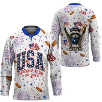 USA America Raccoon Hot Dog 250 Years Hockey Jersey 4th of July 1776-2026 Patriotic Fireworks