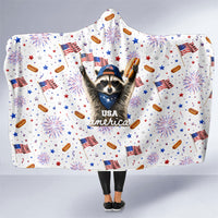 USA America Raccoon Hot Dog 250 Years Hooded Blanket 4th of July 1776-2026 Patriotic Fireworks