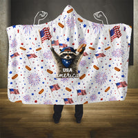 USA America Raccoon Hot Dog 250 Years Hooded Blanket 4th of July 1776-2026 Patriotic Fireworks