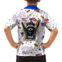 USA America Raccoon Hot Dog 250 Years Kid Hawaiian Shirt 4th of July 1776-2026 Patriotic Fireworks