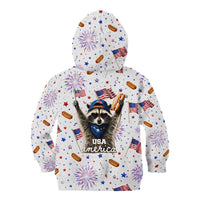USA America Raccoon Hot Dog 250 Years Kid Hoodie 4th of July 1776-2026 Patriotic Fireworks