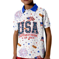 USA America Raccoon Hot Dog 250 Years Kid Polo Shirt 4th of July 1776-2026 Patriotic Fireworks