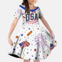 USA America Raccoon Hot Dog 250 Years Kid Short Sleeve Dress 4th of July 1776-2026 Patriotic Fireworks