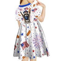 USA America Raccoon Hot Dog 250 Years Kid Short Sleeve Dress 4th of July 1776-2026 Patriotic Fireworks