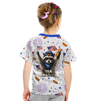 USA America Raccoon Hot Dog 250 Years Kid T Shirt 4th of July 1776-2026 Patriotic Fireworks